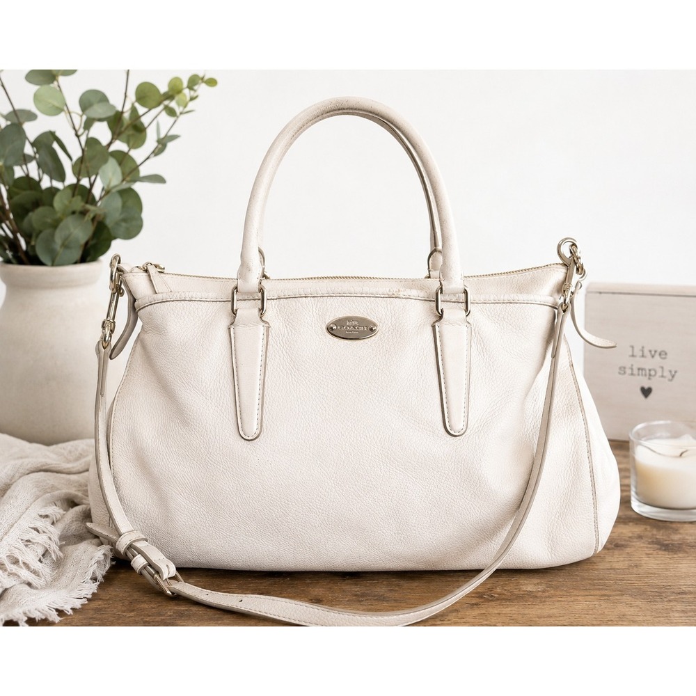 Coach White Pebbled Leather Satchel Crossbody Shoulder Bag Purse Silver Hardware